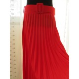 Bm Pliszírozott női szoknya övvel (one size) - piros