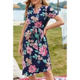 Bm Sötétkék, virágmintás lenge kismama ruha (L) - TÖBB MÉRETBEN