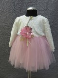 Bm Törtfehér-rózsaszín kislány alkalmi ruha csipke boleróval (74) - TÖBB MÉRETBEN