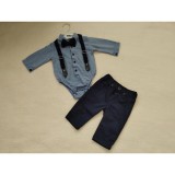 Bm Vagány kantáros kisfiú ünneplő/alkalmi szett - kék bodyval (68) - TÖBB MÉRETBEN