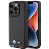 BMW BMHCP15L22PTDK iPhone 15 Pro 6.1" fekete bőr bélyegző Tricolor tok