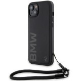 BMW BMHCP15S23RMRLK Signature Leather Wordmark Cord keménytok iPhone 15 - fekete