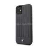 BMW iPhone 11 csíkos kék kemény bőrtok (BMHCN61POCNA)