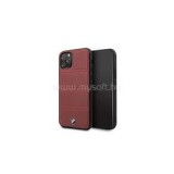 BMW iPhone 11 Pro vízszintesen csíkozott burgundi vörös kemény bőrtok (BMHCN58PELBU)