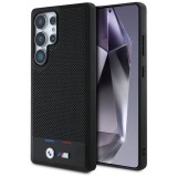 BMW Leather Tricolor Stripe Samsung Galaxy S25 Ultra MagSafe hátlap tok, fekete