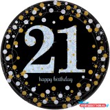 Boldog Születésnapot Happy Birthday 21 Gold papírtányér 8 db-os 23 cm