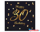 Boldog Születésnapot Happy Birthday 30 B&C Black-Gold szalvéta 20 db-os 33x33 cm