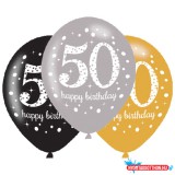Boldog Születésnapot Happy Birthday 50 Gold léggömb, lufi 6 db-os 11 inch (27,5 cm)