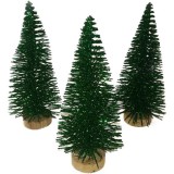 Bonsai Zöld fenyőfa glitteres fa talppal - 10 cm, 3 db/cs