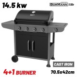 BORMANN Gázgrill 4+1 égővel 14,5 kW, öntöttvas ráccsal és oldalsó égővel (BBQ6041)