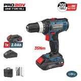 BORMANN Pro Akkus fúrócsavarozó 20 V, 35 Nm, 2 Ah akkuval, töltővel és kofferrel (BBP3000)