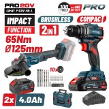 BORMANN PRO Akkus sarokcsiszoló 125mm és ütvefúró csavarozó készlet, 2x4aH 20V, kofferben (BBP5433X44T2CA)