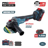 BORMANN Pro Akkus sarokcsiszoló 20 V, 125 mm, szénkefe nélküli motorral, 2 × 4 Ah akkuval (BBP3651X44CA)