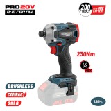 BORMANN Pro Akkus ütvecsavarozó 20 V, 1/4” HEX, 230 Nm, szénkefementes, akku és töltő nélkül (BBP5153)