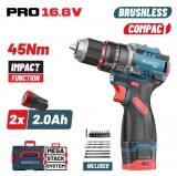 BORMANN Pro Akkus ütvefúró-csavarozó 16,8 V, 45 Nm, szénkefementes, 2×2 Ah akkuval (BBP1645X22CA)