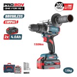 BORMANN Pro Akkus ütvefúró-csavarozó 20 V, 150 Nm, 2 × 4 Ah akkuval és kofferrel (BBP5406X44CA)