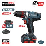 BORMANN Pro Akkus ütvefúró-csavarozó 20 V, 40 Nm, 2 Ah akkuval és töltővel (BBP5446X2)