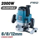 BORMANN Pro Felsőmaró 2000 W, 0–60 mm marási mélységgel, 6/8/12 mm befogással (BRT2000)