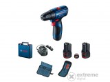 Bosch GSR 120-LI Professional 2 akkus fúrócsavarozó, 2x2,0Ah akku+ töltő+23db-os fúrószár és bitszett kofferben