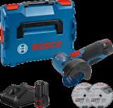 Bosch GWS 12V-76 akkus sarokcsiszoló akkuval, 2db darabolótárcsával, tárolóban (06019F200B)