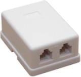 Brand 6P4C mini dupla 2 x 6P4C (RJ11) aljzat, párhuzamosított, falon kívüli, felcsavarozható, ragasztható.