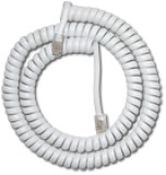 Brand Telefon kézibeszélő zsinór 6m fehér Szerelt. rugós, spirális kábel, 6 m, fehér, 4P4C csatlakozó dugók.