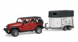 BRUDER Jeep Wrangler Unlimited Rubicon lószállító utánfutóval, lóval (02926)