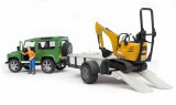 BRUDER Land Rover Defender, utánfutóval és JCB Micro kotróval (02593)