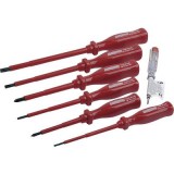 Brüder Mannesmann Csavarhúzó készlet 7 részes VDE szigetelt egyenes és csillag(PH) fejű csavarhúzókkal (FILE NO. 96058C)