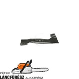 BTS 302.40.803 fűnyíró kés, L 477 mm, Ø szélső furatok 10 mm, vastagság 3 mm