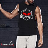 Bull Power - kapucnis ujjatlan póló (fekete)