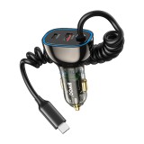 BWOO CC96C 30W PD autós töltő 1x USB-C 1x USB port USB-C kábellel szürke