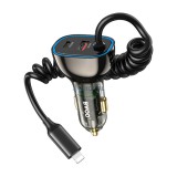 BWOO CC96L 30W PD autós töltő 1x USB-C 1x USB port Lighning kábellel szürke