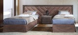 CamelGroup Elite 2 db egyszemélyes ágy, kárpitozott fejvéggel, sötétszürke színű műbőrrel, 90x200 cm - ezüst nyír