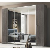 CamelGroup Maia 6-ajtós gardróbszekrény, 4 tükrös ajtóval, Maia fekete nikkel színű fogantyúval - ezüst nyír