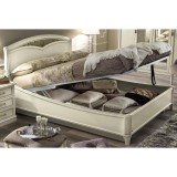 CamelGroup Nostalgia franciaágy keret ágyneműtartóval, hajlított oldallal, íves fejvégű fémbetétes díszráccsal, alacsony lábvéggel, 140x200 cm - antik fehér