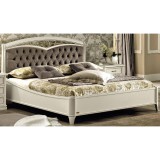 CamelGroup Nostalgia franciaágy keret ágyneműtartóval, hajlított oldallal, íves fejvégű fémbetétes díszráccsal és capitoné behúzással, alacsony lábvéggel, 160x200 cm - antik fehér