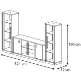 CamelGroup Platinum/Roma Day Glamour TV szekrény szett (4-ajtós vitrines tálalószekrény + 2x 1-ajtós vitrines szekrény) - ezüst nyír