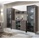 CamelGroup Platinum/Roma Day Slim TV szekrény szett (3-ajtós vitrines tálalószekrény + 2x 1-ajtós vitrines szekrény) - ezüst nyír