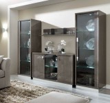 CamelGroup Platinum/Roma Day Slim TV szekrény szett (3-ajtós vitrines tálalószekrény + 2x 1-ajtós vitrines szekrény) - ezüst nyír