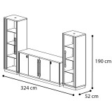 CamelGroup Platinum/Roma Day Slim TV szekrény szett (4-ajtós tálalószekrény + 2x 1-ajtós vitrines szekrény) - fehér