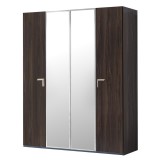CamelGroup Smart 4-ajtós gardróbszekrény, 2 tükrös ajtóval, Volare fogantyúval - erezett dió