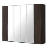 CamelGroup Smart 5-ajtós gardróbszekrény, 3 tükrös ajtóval, Maia fogantyúval - erezett dió
