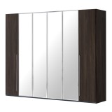 CamelGroup Smart 6-ajtós gardróbszekrény, 4 tükrös ajtóval, Maia fogantyúval - erezett dió