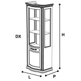 CamelGroup Torriani Day jobbra nyíló 1-ajtós hajlított vitrines szekrény tükör hátfallal - dió