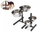 CAMON Doggy Bar Állványos, állítható magasságú dupla rozsdamentes etetőtál 1600 ml