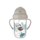 Canpol babies Súlyozott szívószálas cseppmentes itatópohár, 270ml, 6hó+, EXOTIC ANIMALS - szürke