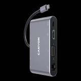 CANYON HUB 8-in-1, USB-C, 3xUSB3.0, 1xUSB-C, HDMI, VGA, Ethernet, Audio, szürke (CNS-TDS14)