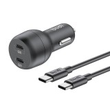 Car charger 2x USB-C Budi 108RTT, 40W, PD + USB-C to USB-C cable (black)