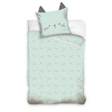 Carbotex Cuki cica mintás kétrészes ágyneműhuzat garnitúra - türkiz